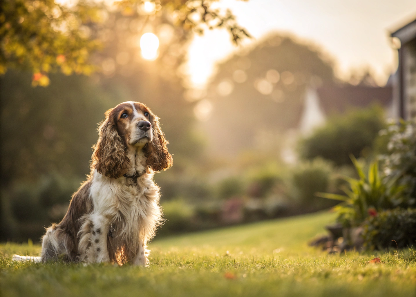 cocker spaniel sitting on a clean lawn